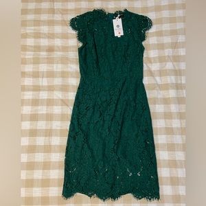 Emerald Green Lace Sheath Dress.